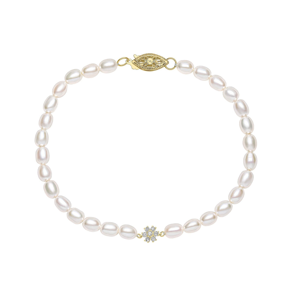 Gecko Jewellery Seed Pearl and Diamond Flower Bracelet with Ball Clasp