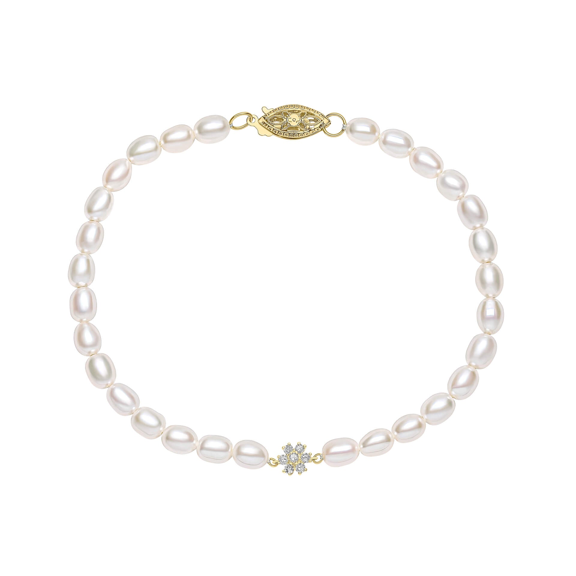 Gecko Jewellery Seed Pearl and Diamond Flower Bracelet with Ball Clasp