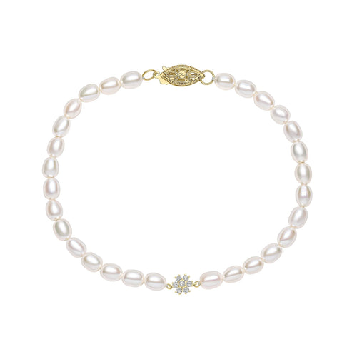 Gecko Jewellery Seed Pearl and Diamond Flower Bracelet with Ball Clasp