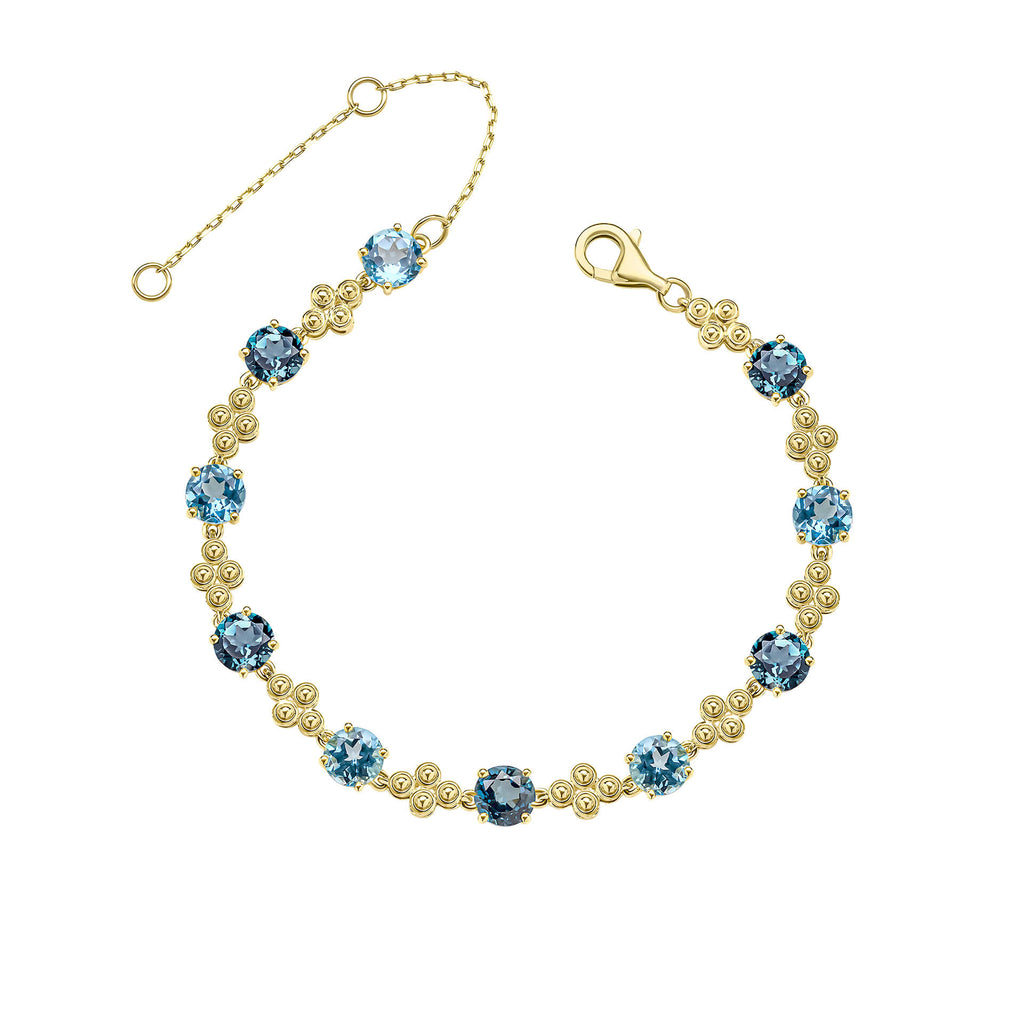 Gecko Jewellery Ornate Blue Topaz Bracelet in 9ct Yellow Gold