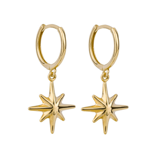 Gecko Jewellery 9ct Yellow Gold Starburst Charm Hoop Earrings