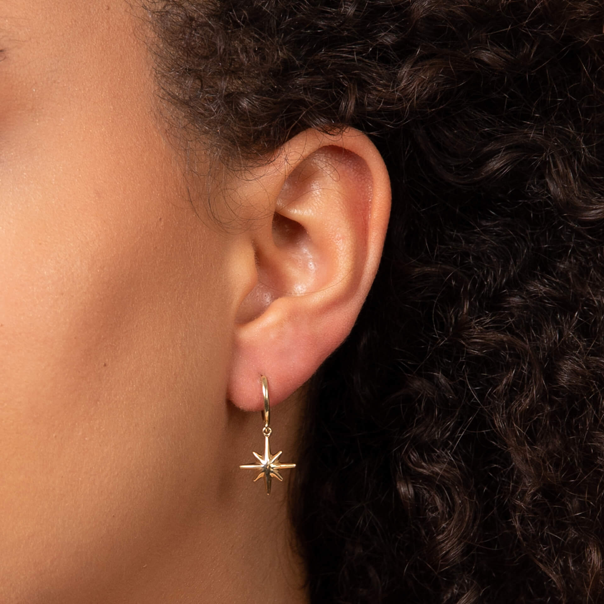 Gecko Jewellery 9ct Yellow Gold Starburst Charm Hoop Earrings