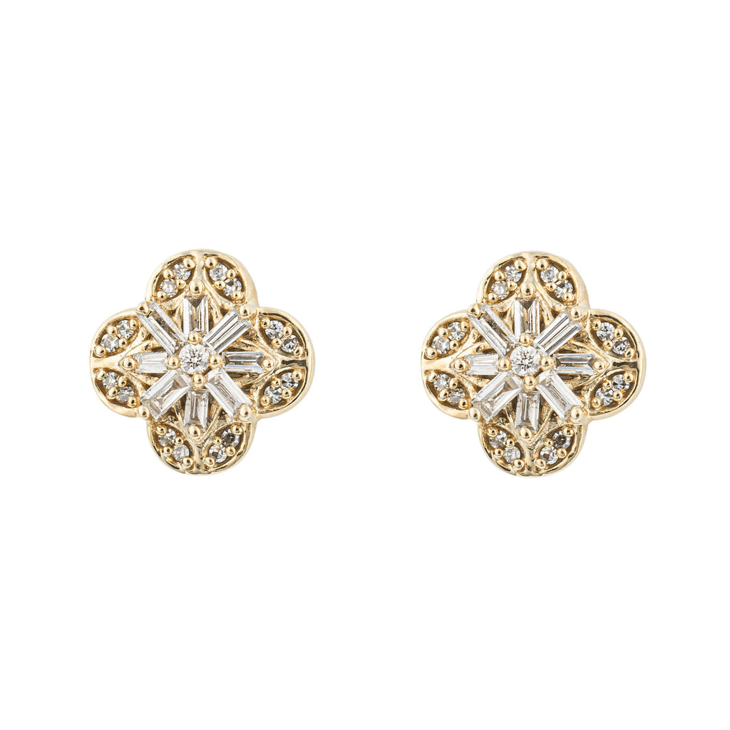Gecko Jewellery 9ct Yellow Gold Flower Diamond Stud Earrings
