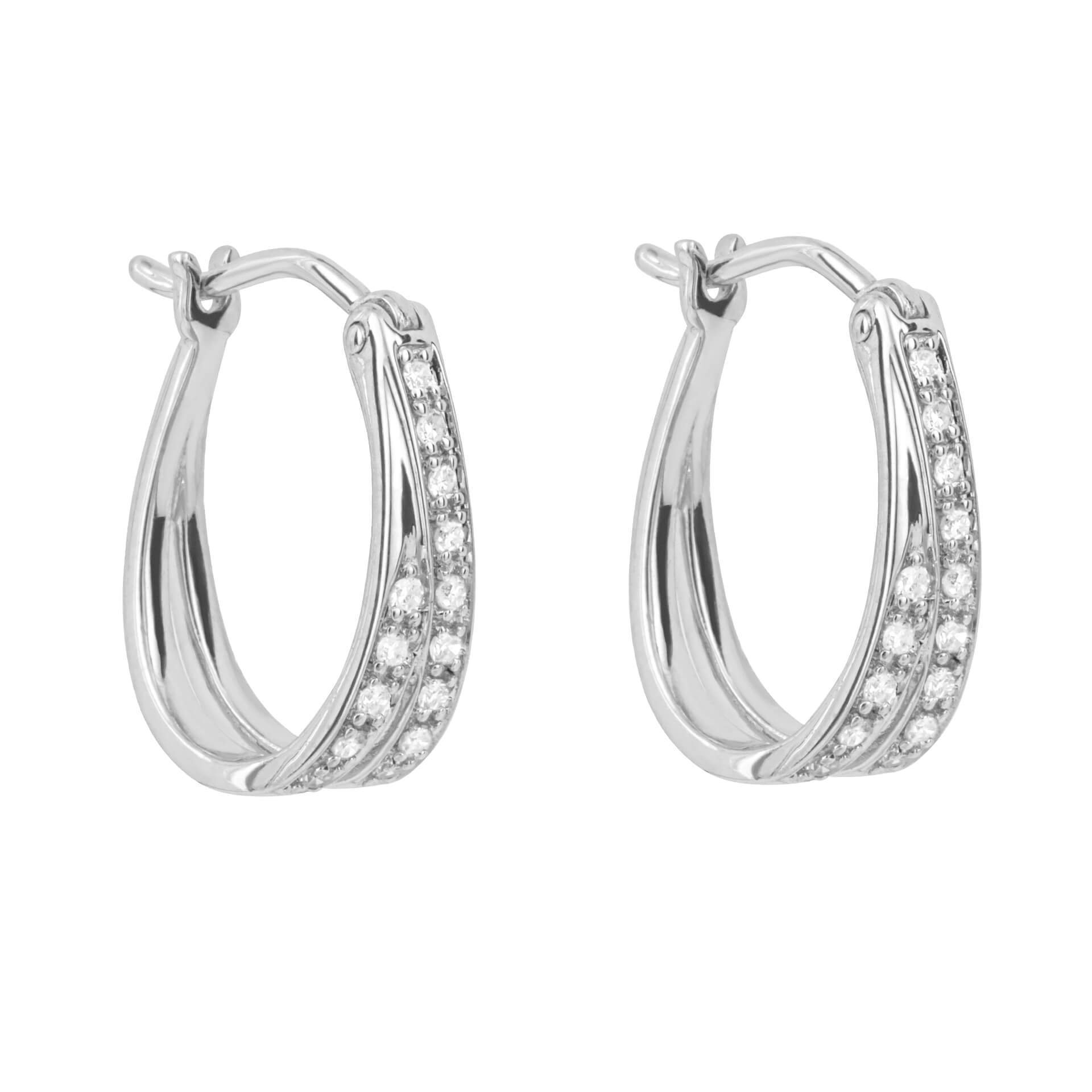 Gecko Jewellery 9ct Gold Double Row Pave Diamond Hoop Earrings