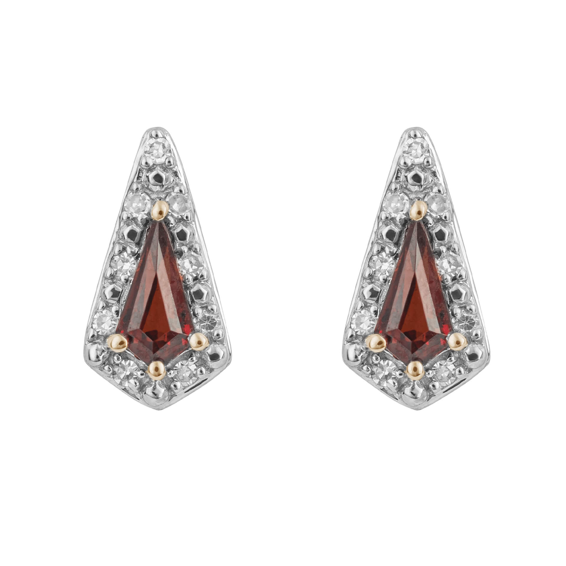 Gecko Jewellery Trapeze Cut Garnet and Diamond Stud Earrings in 9ct Gold