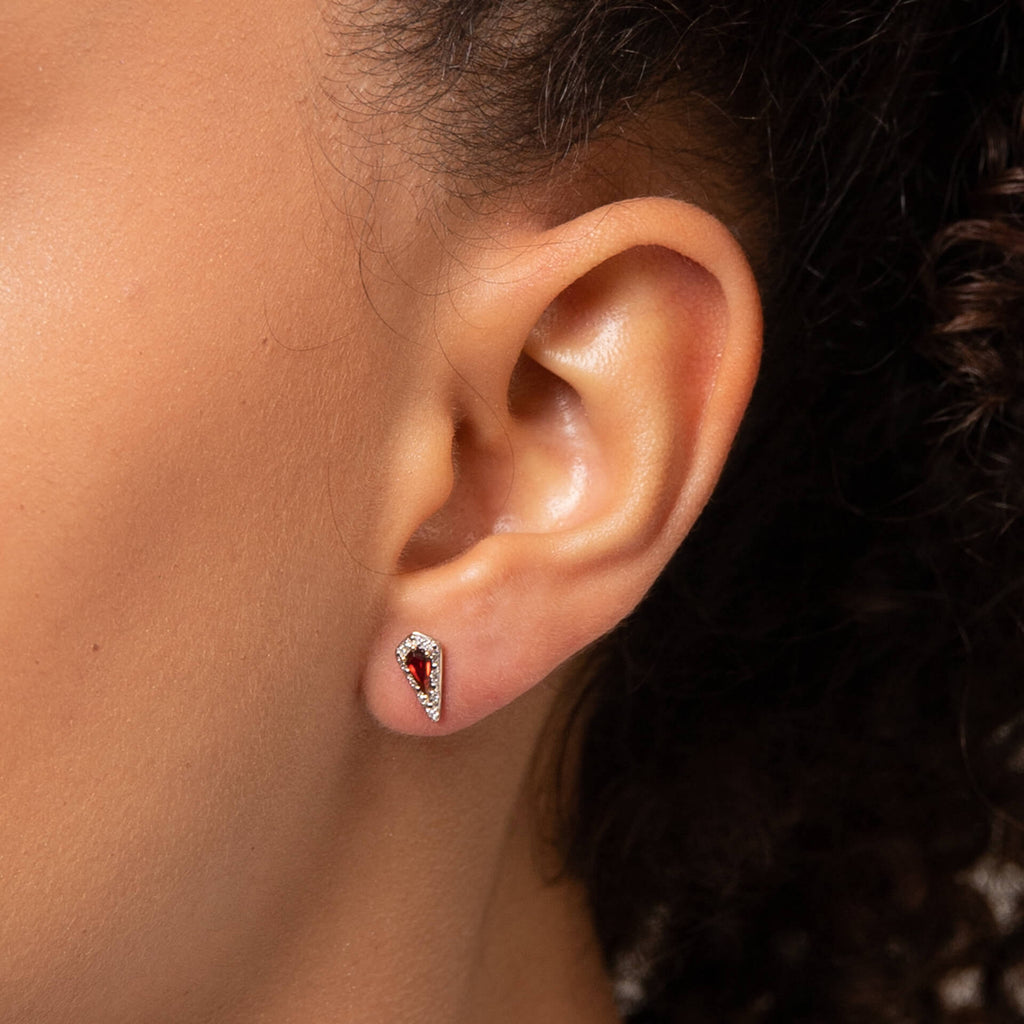 Gecko Jewellery Trapeze Cut Garnet and Diamond Stud Earrings in 9ct Gold