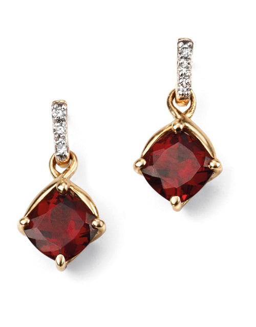 Gecko Jewellery Square Garnet and Diamond Drop Earrings in 9ct Gold