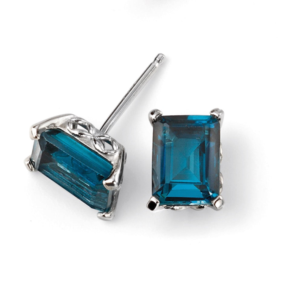Gecko Jewellery 9ct Gold Rectangle London Blue Topaz Claw Earrings