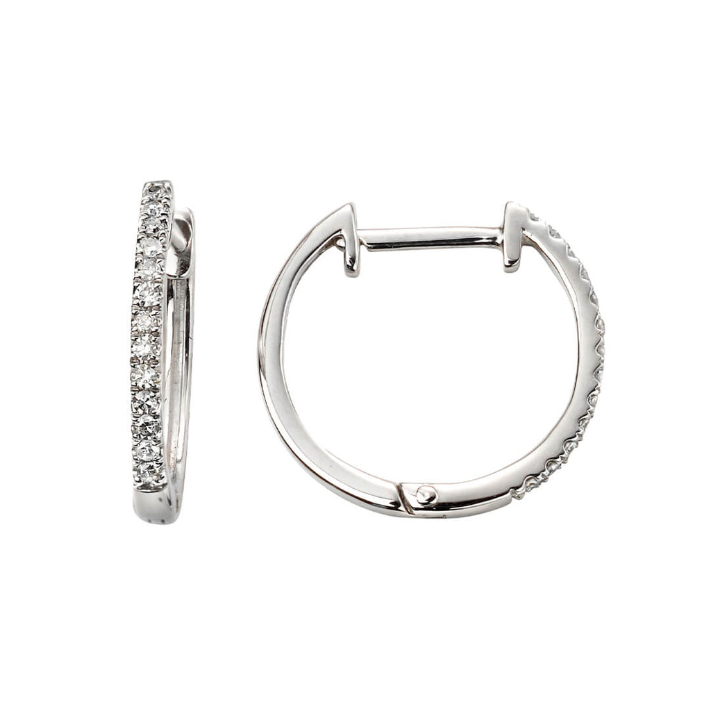 Gecko Jewellery 9ct Gold Huggie Hoop Earrings with Pave Diamonds