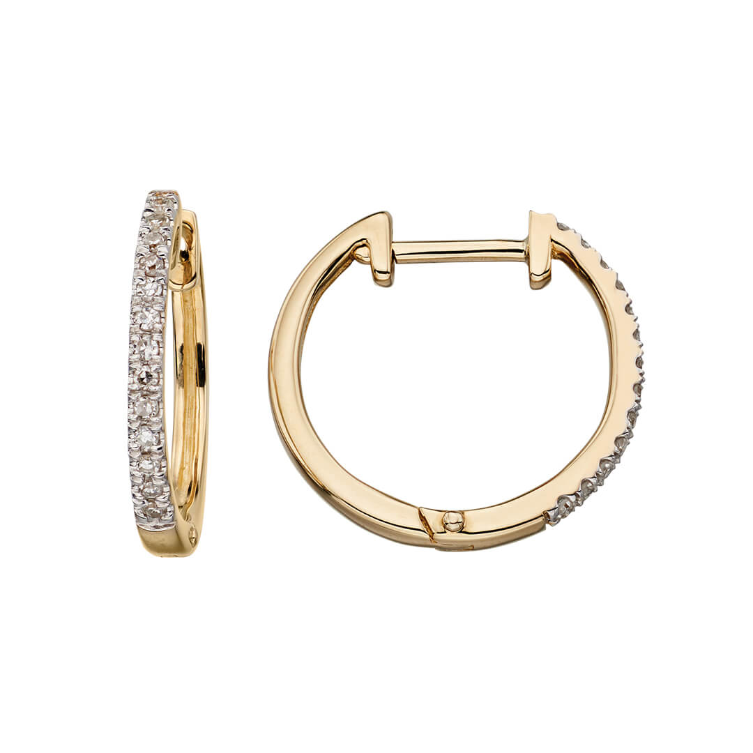 Gecko Jewellery 9ct Gold Huggie Hoop Earrings with Pave Diamonds