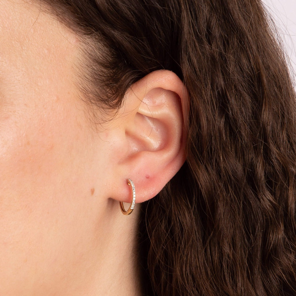 Gecko Jewellery 9ct Gold Huggie Hoop Earrings with Pave Diamonds