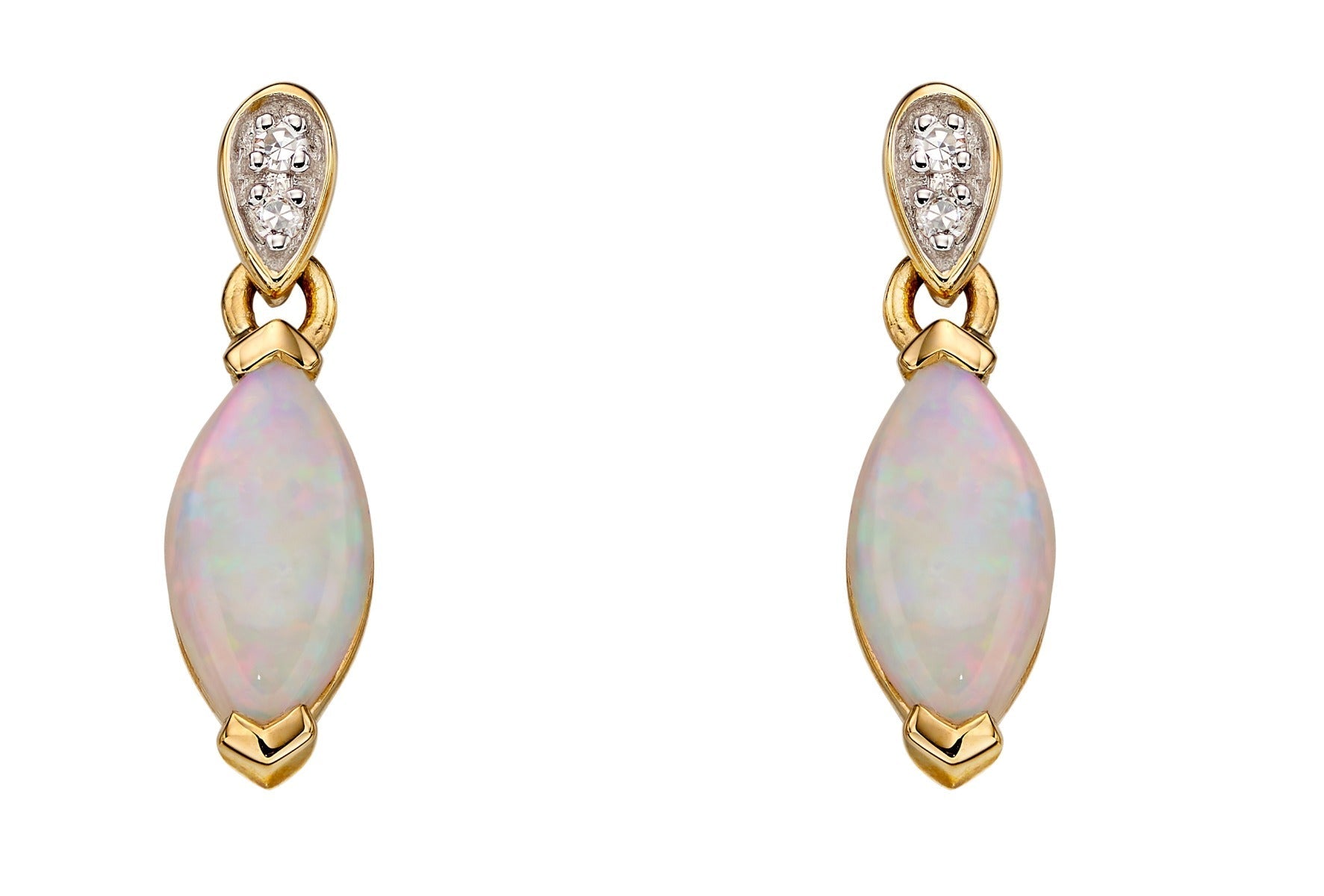 Gecko Jewellery Opal and Diamond Drop Earrings in 9ct Yellow Gold