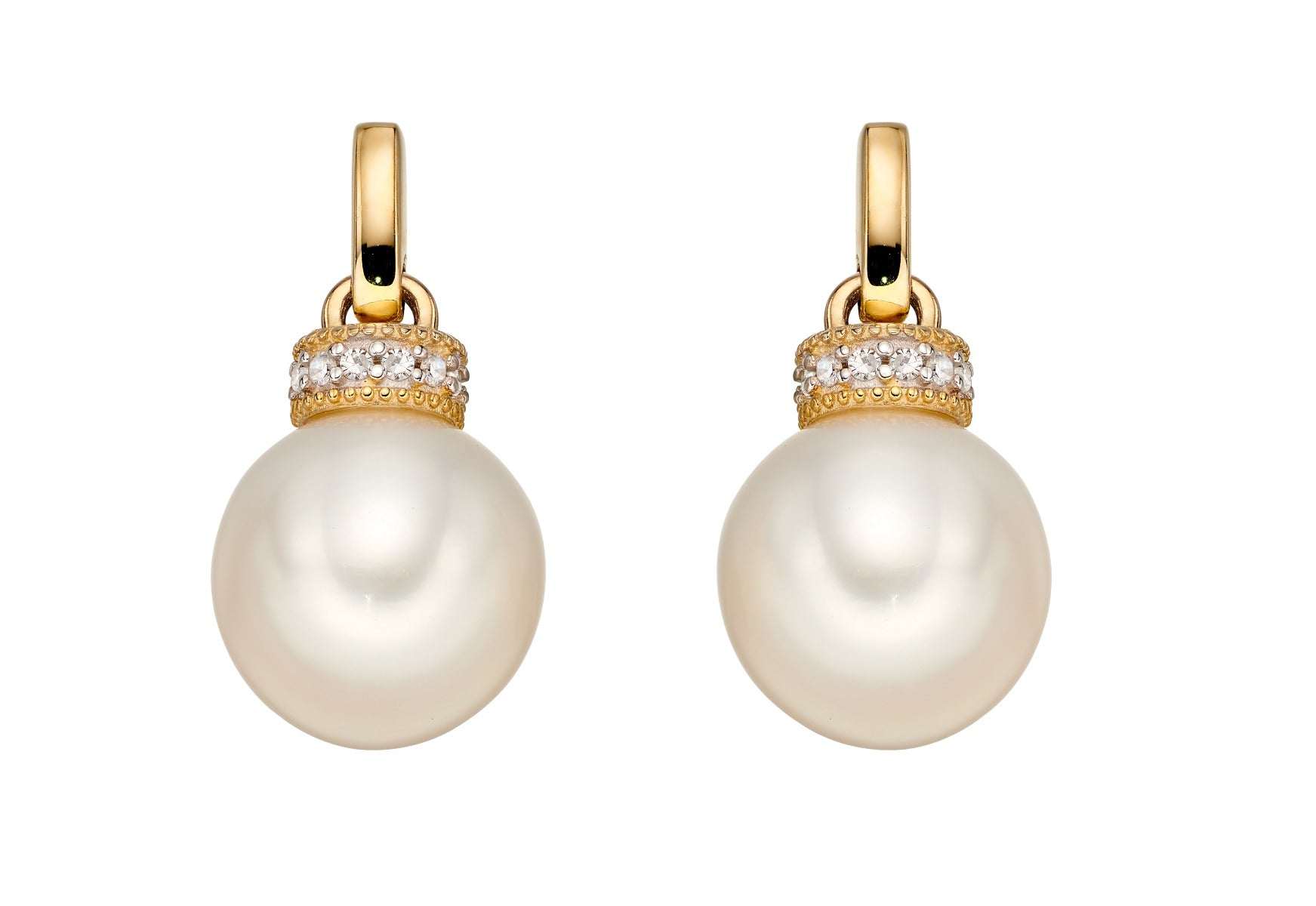 Freshwater Pearl and Diamond Earrings in 9ct Gold | Gecko Jewellery