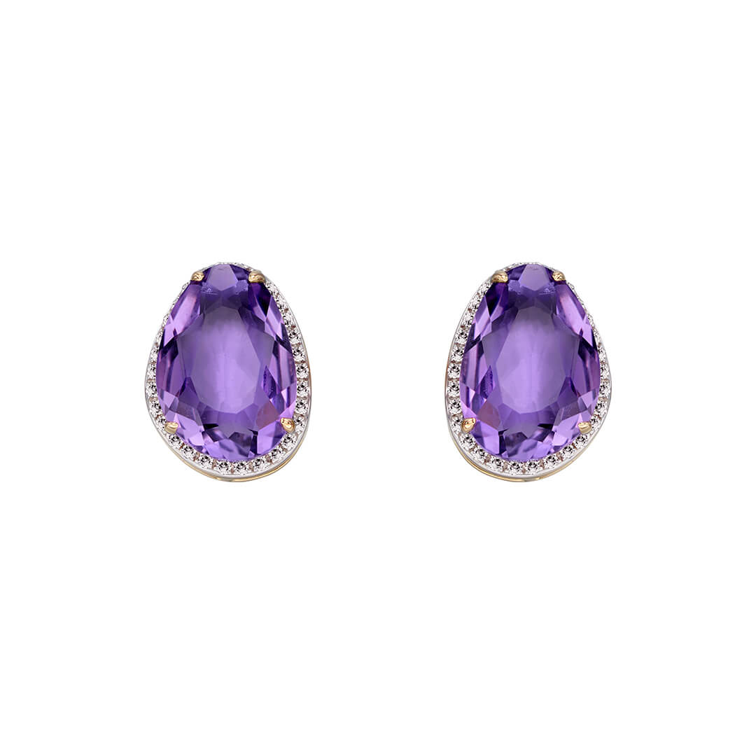 Gecko Jewellery 9ct Gold Irregular Semi-Precious Stone & Diamond Studs