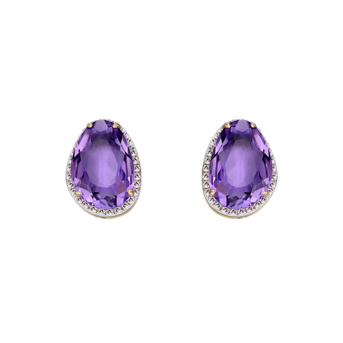 Gecko Jewellery 9ct Gold Irregular Semi-Precious Stone & Diamond Studs