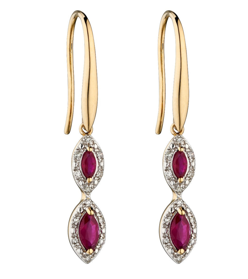 Gecko Jewellery Marquise Double Drop Earrings in 9ct Gold and Diamond