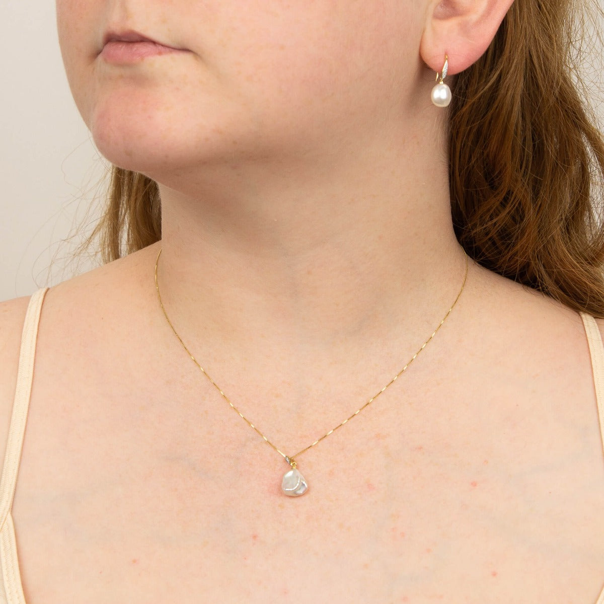 Gecko Jewellery Keshi Pearl Pendant with Pave Diamonds in 9ct Gold