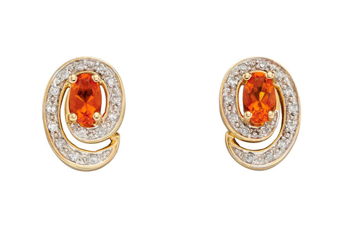 Gecko Jewellery Fire Opal and Diamond Swirl Earrings in 9ct Gold
