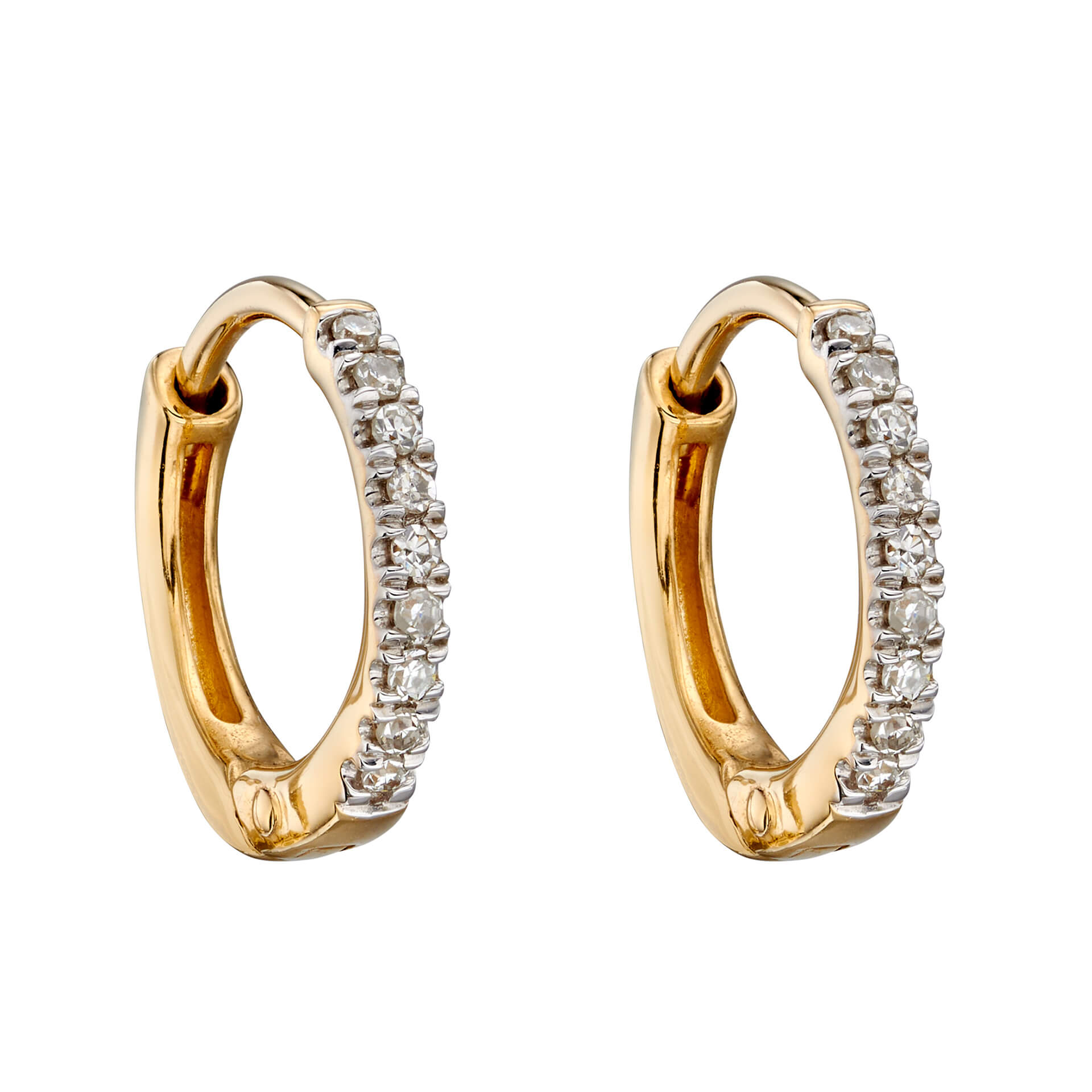 Gecko Jewellery 9ct Gold 8mm Hoop Earrings with Pave Diamonds