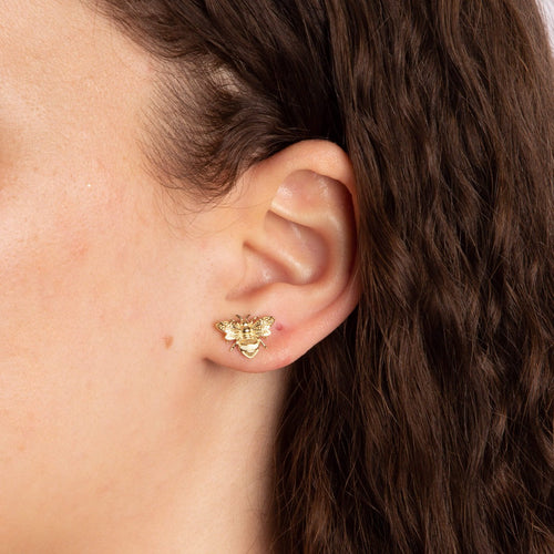 Gecko Jewellery 9ct Gold Bee Stud Earrings – Detailed Insect Jewelry