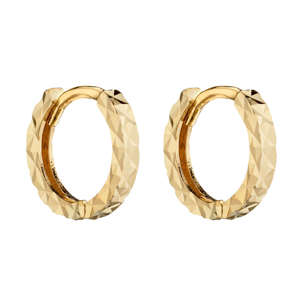 Gecko Jewellery 9ct Gold Diamond Cut Textured Hoop Earrings