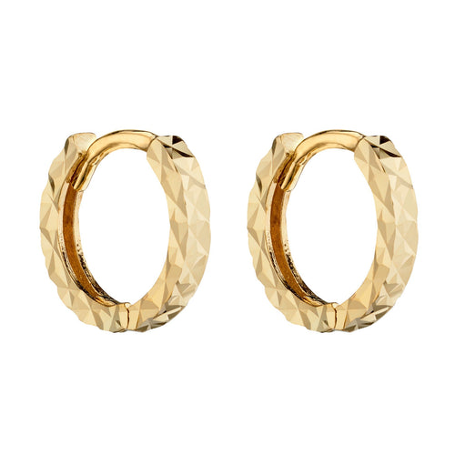 Gecko Jewellery 9ct Gold Diamond Cut Textured Hoop Earrings