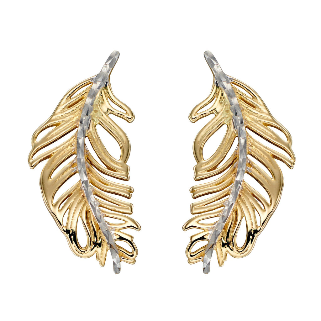 Gecko Jewellery Feather Earrings – 9ct Yellow and White Gold Statement