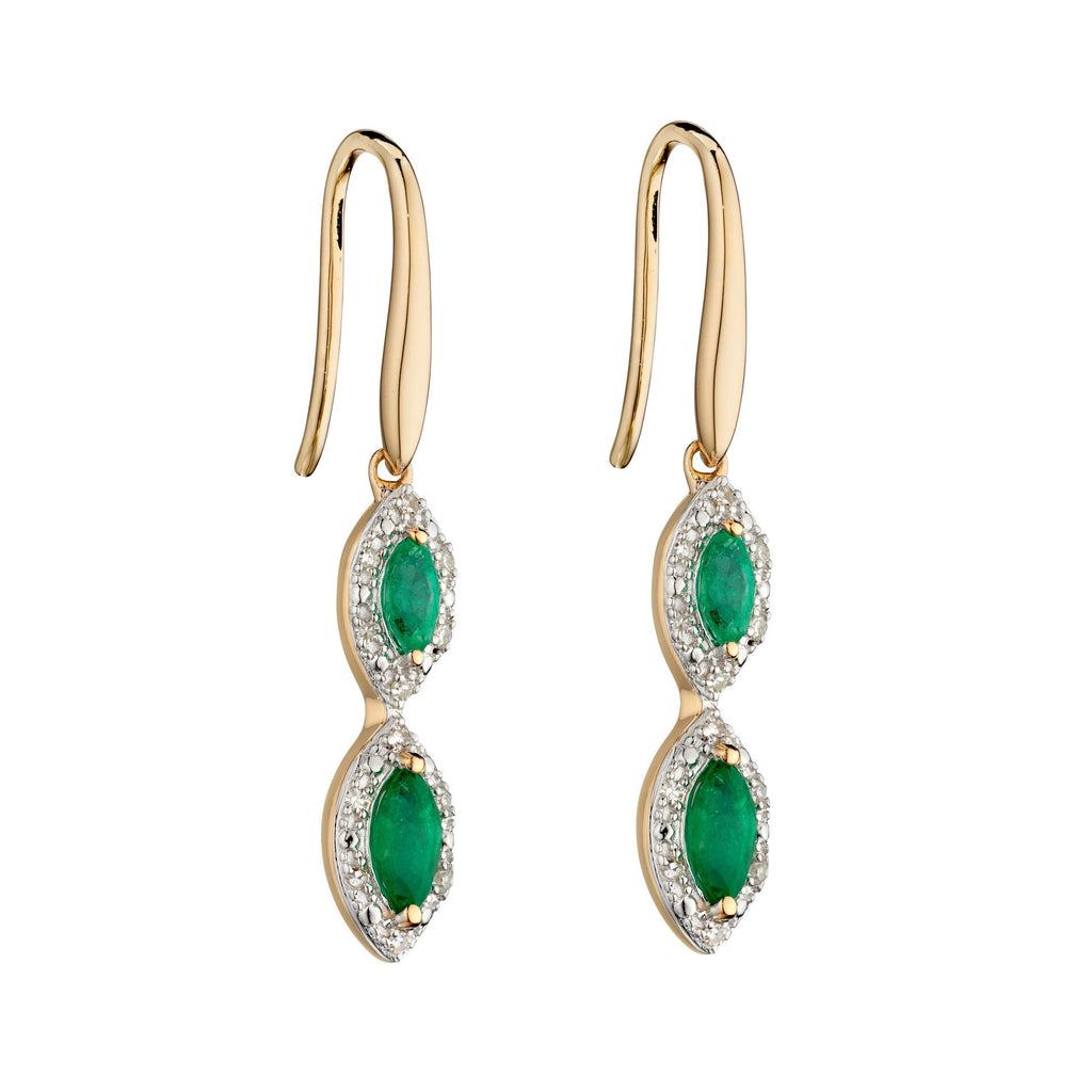 Gecko Jewellery Marquise Double Drop Earrings in 9ct Gold and Diamond