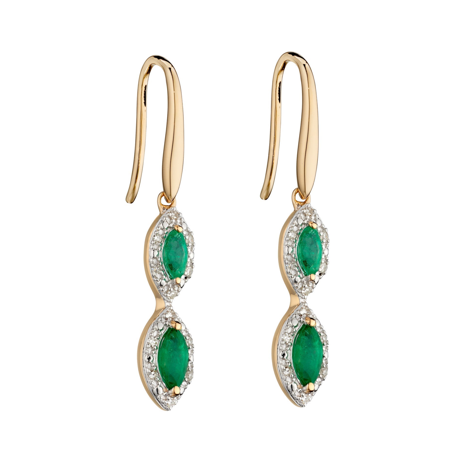Gecko Jewellery Marquise Double Drop Earrings in 9ct Gold and Diamond