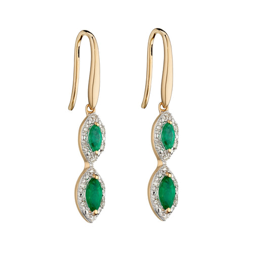 Gecko Jewellery Marquise Double Drop Earrings in 9ct Gold and Diamond