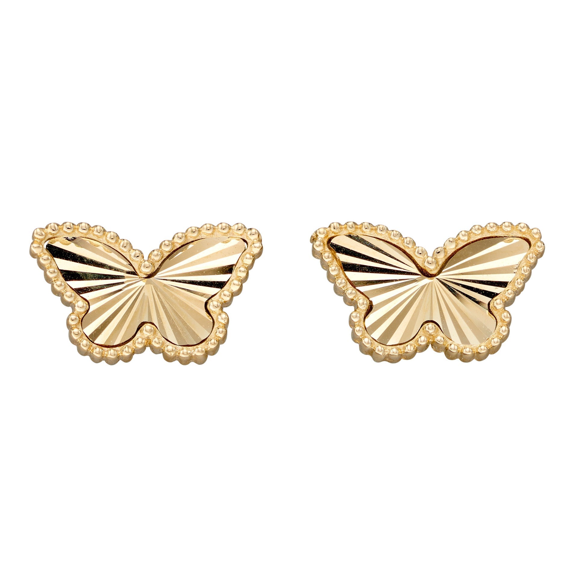 Gecko Jewellery 9ct Yellow Gold Butterfly Stud Earrings with Diamond Cut