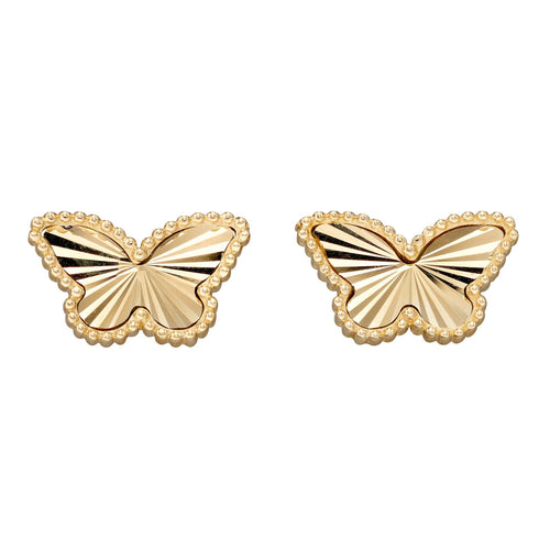 Gecko Jewellery 9ct Yellow Gold Butterfly Stud Earrings with Diamond Cut