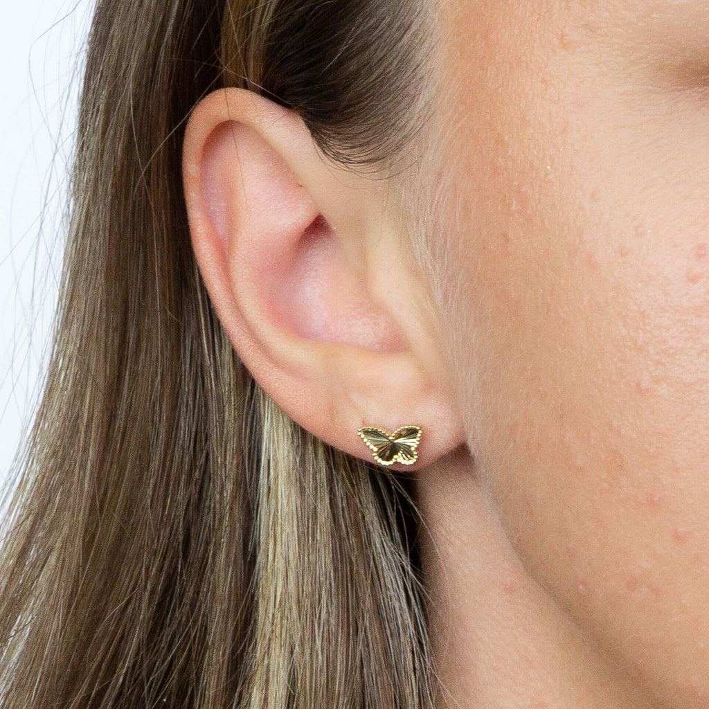 Gecko Jewellery 9ct Yellow Gold Butterfly Stud Earrings with Diamond Cut