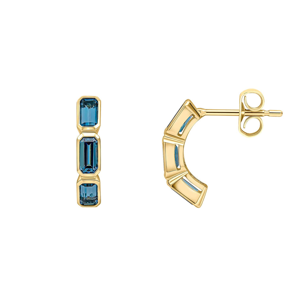 Gecko London Blue Topaz 9ct Yellow Gold Elongated Half Hoop Earrings