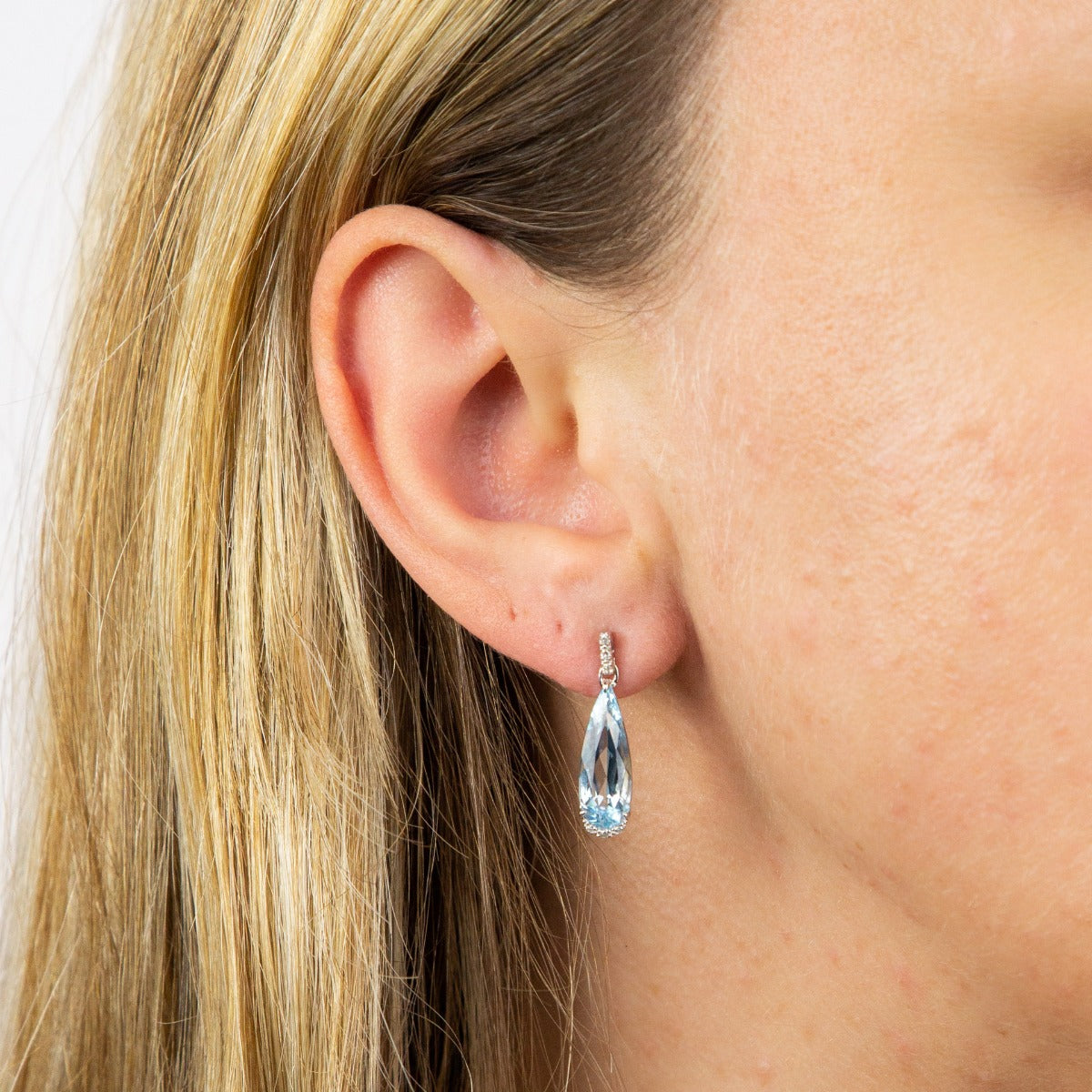 Gecko Jewellery 9ct Gold Elongated Semi-Precious Teardrop Diamond Earrings