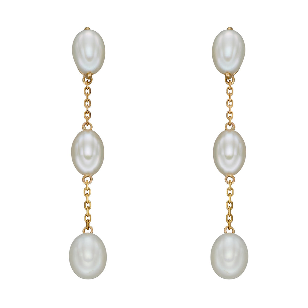 Freshwater Pearl Tier Drop Earrings in 9ct Yellow Gold | Gecko Jewellery