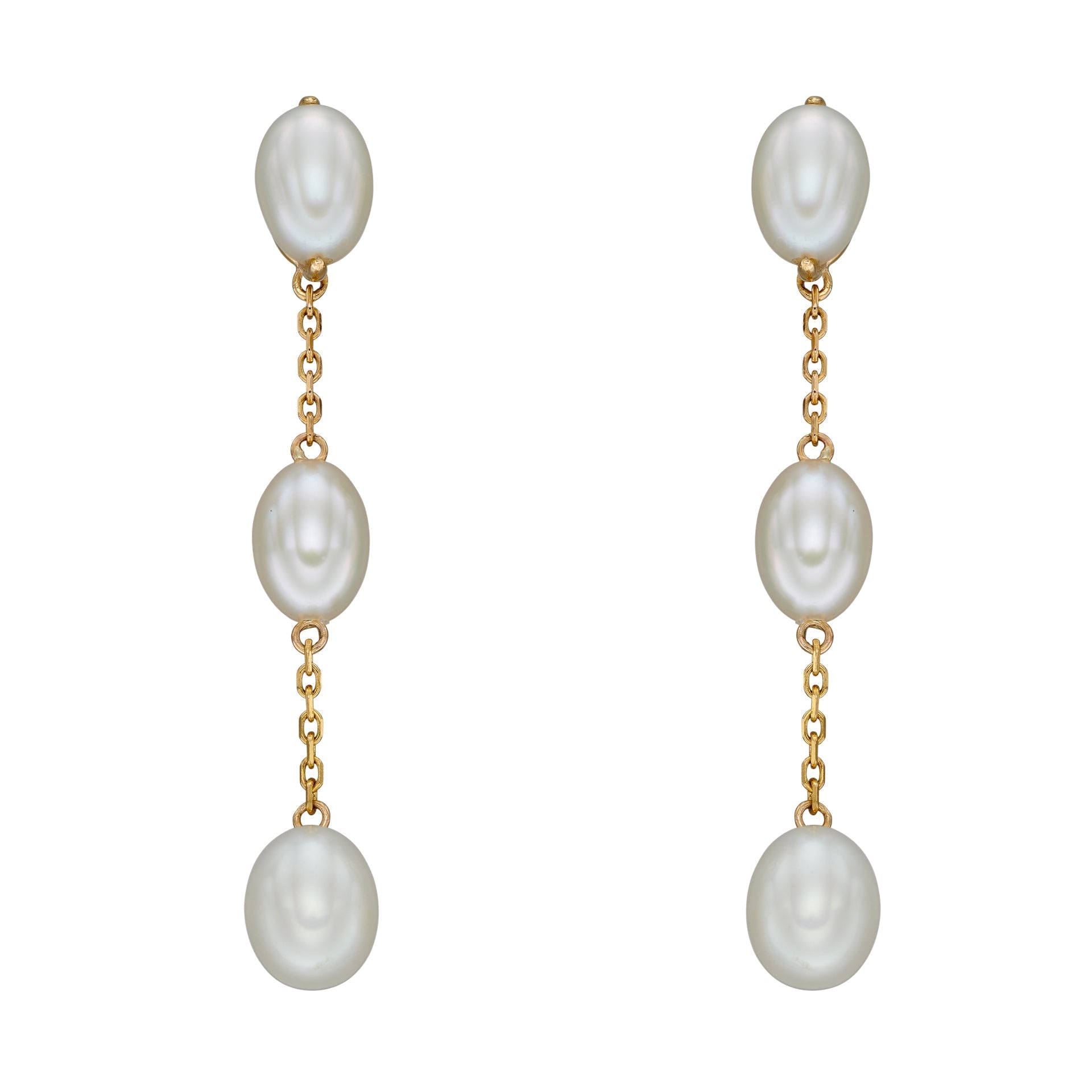 Freshwater Pearl Tier Drop Earrings in 9ct Yellow Gold | Gecko Jewellery