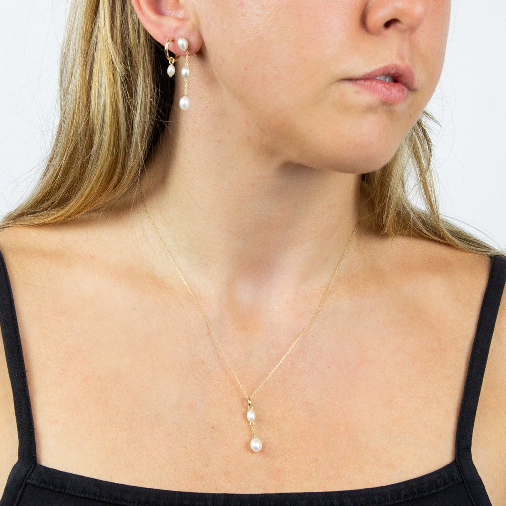 Freshwater Pearl Hoop Earring Charms in White by Gecko Jewellery Retail