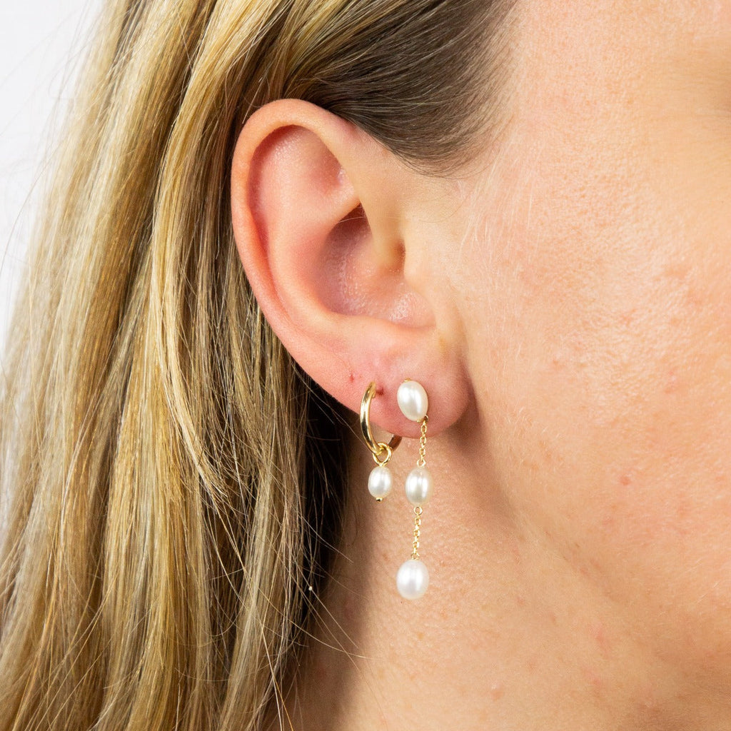 Freshwater Pearl Hoop Earring Charms in White by Gecko Jewellery Retail