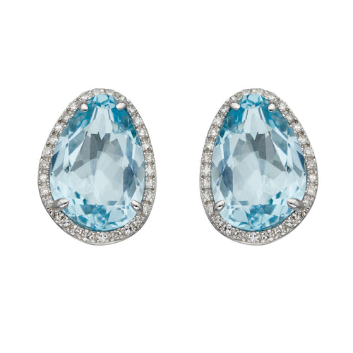 Gecko Jewellery 9ct Gold Irregular Semi-Precious Stone & Diamond Studs