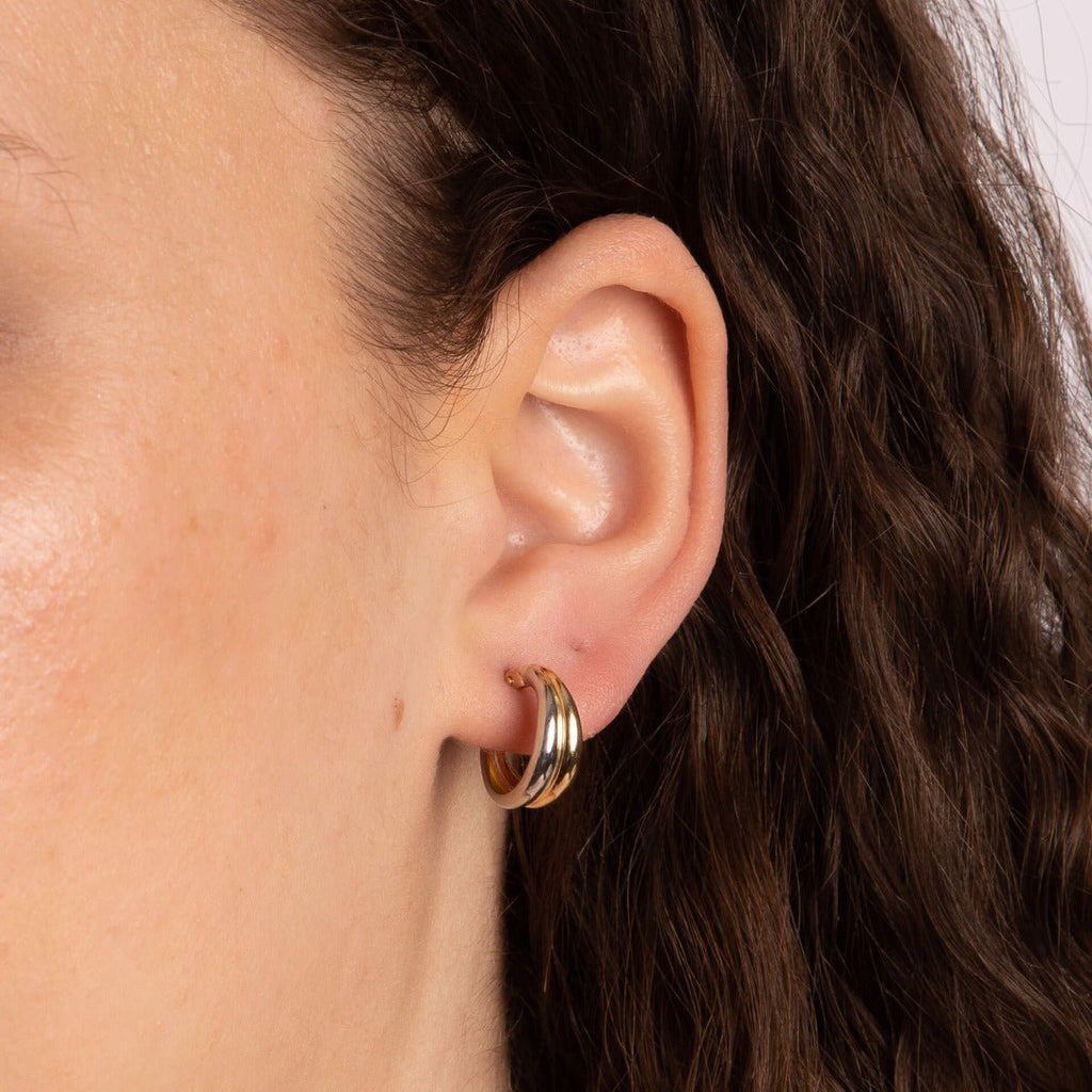 Gecko Jewellery 9ct White and Yellow Gold Double Row Hoop Earrings