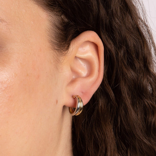 Gecko Jewellery 9ct White and Yellow Gold Double Row Hoop Earrings