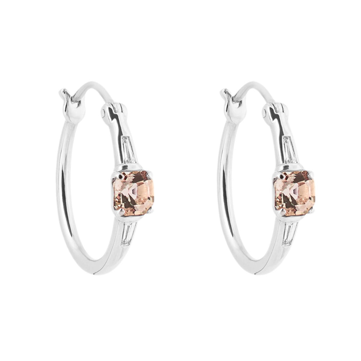Gecko Jewellery Asscher Cut Morganite & Diamond Hoop Earrings in 9ct White Gold