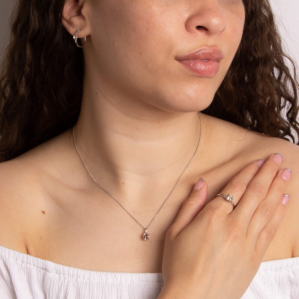 Gecko Jewellery Asscher Cut Morganite & Diamond Pendant in 9ct White Gold