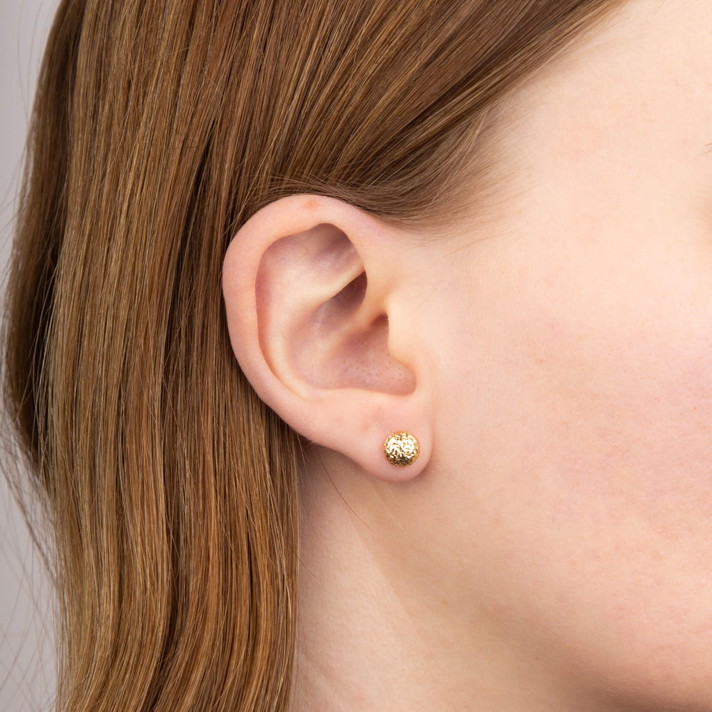 Gecko Jewellery 9ct Gold Textured Ball Stud Earrings | Diamond Cut