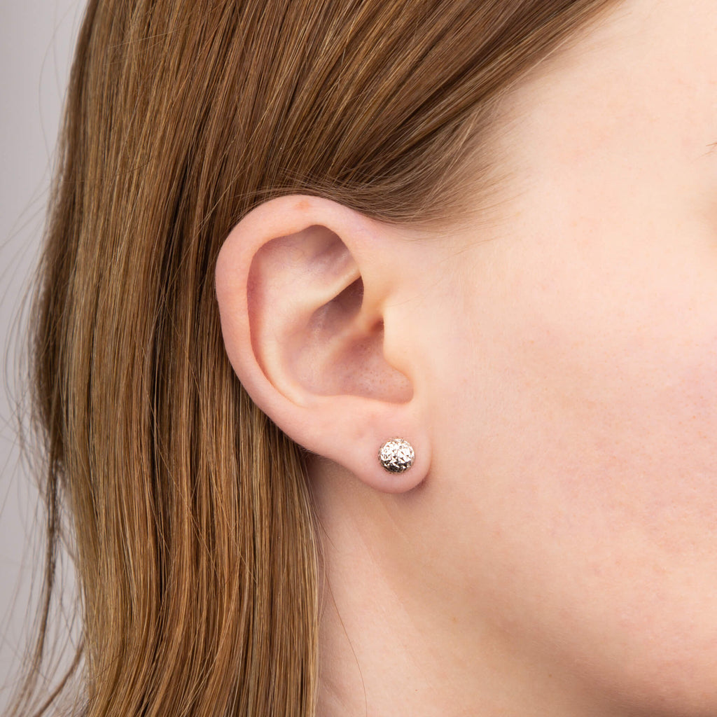 Gecko Jewellery 9ct Gold Textured Ball Stud Earrings | Diamond Cut