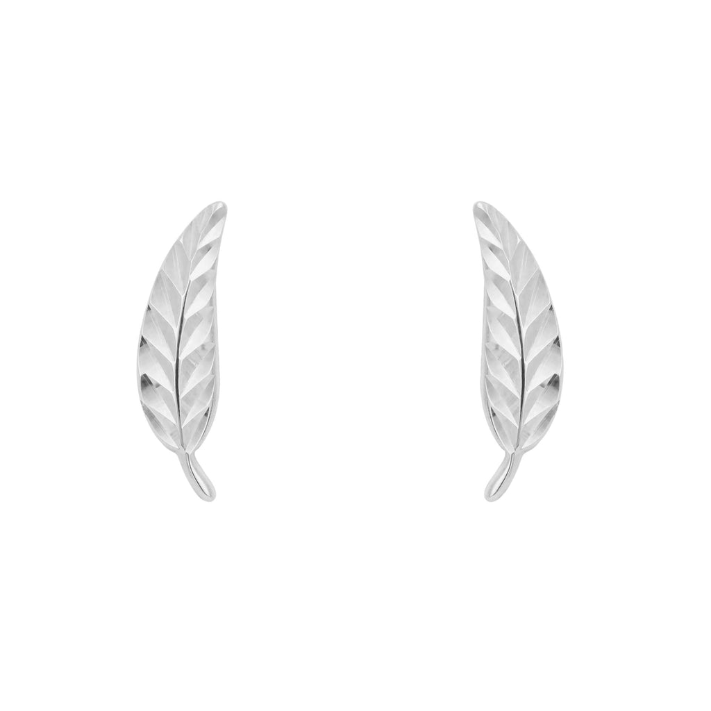 Gecko Jewellery 9ct Gold Feather Stud Earrings with Diamond Cut Finish