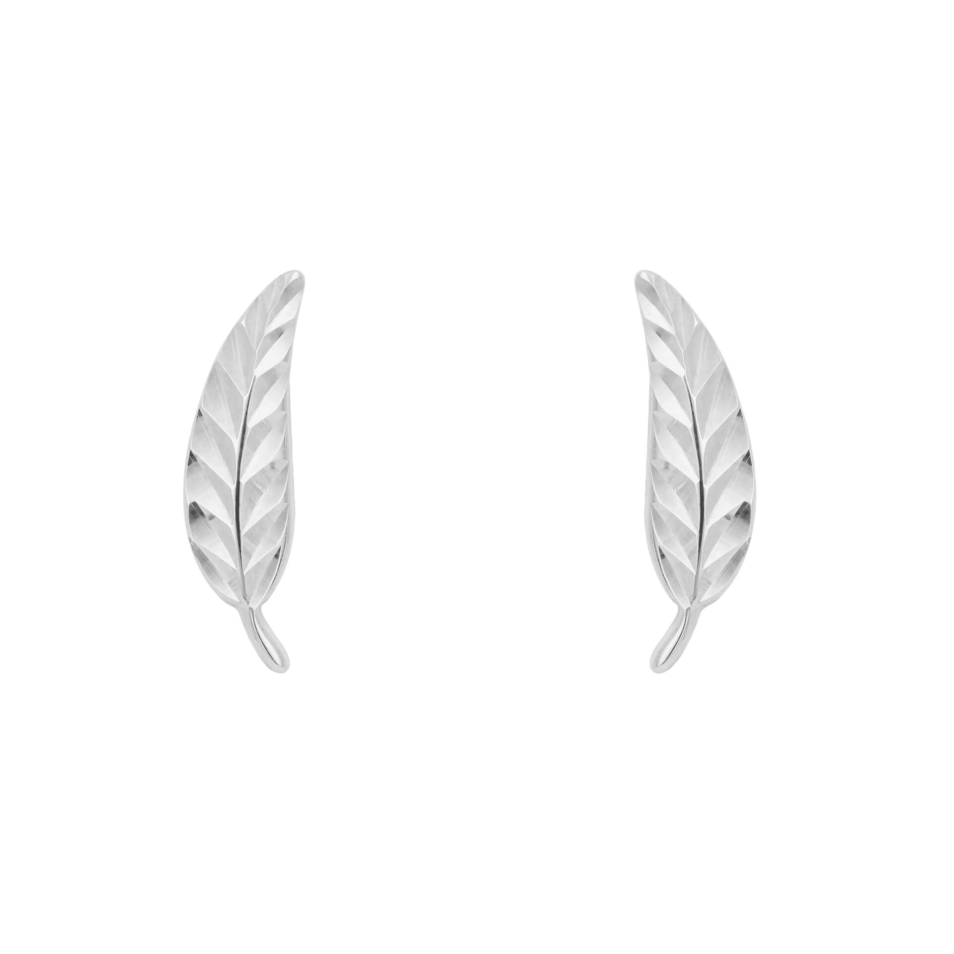 Gecko Jewellery 9ct Gold Feather Stud Earrings with Diamond Cut Finish