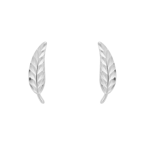 Gecko Jewellery 9ct Gold Feather Stud Earrings with Diamond Cut Finish