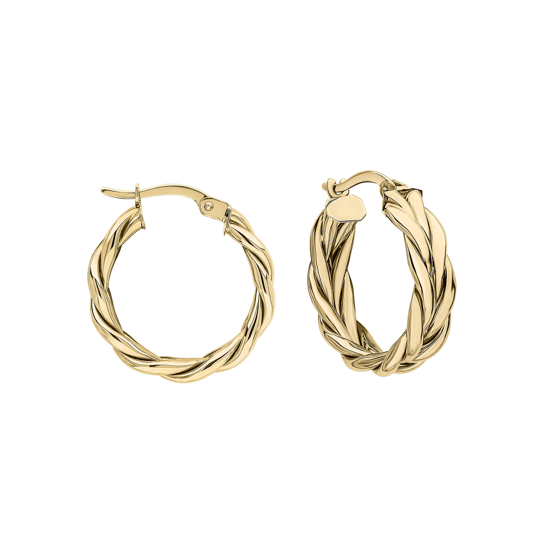 Gecko Jewellery 9ct Yellow Gold Rope Textured Plaited Hoop Earrings
